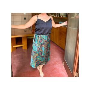 Vintage Slip Skirt Dress S M Lingerie Holiday California Dynasty Paisley Midi